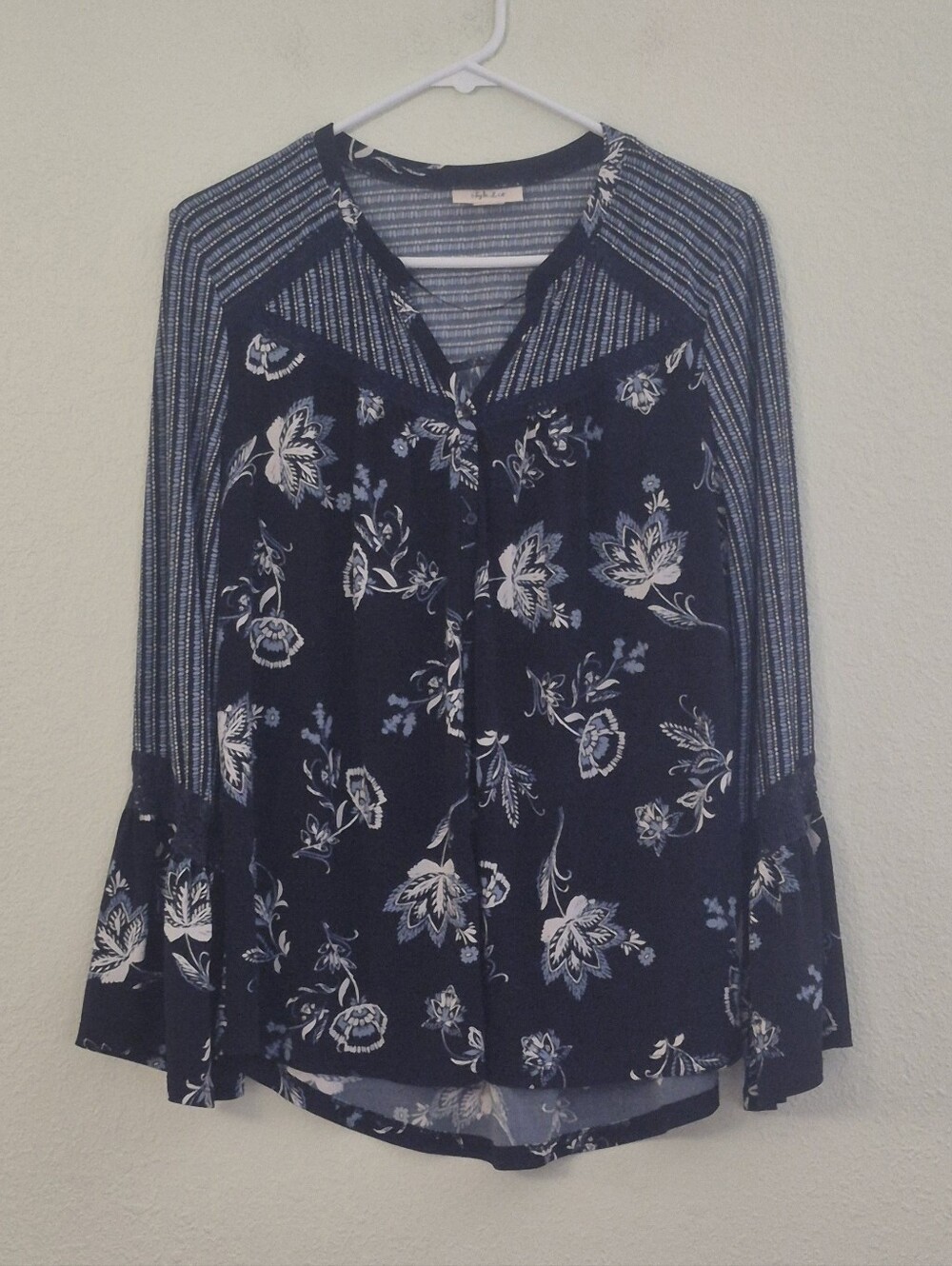 Style & Co. Navy Floral Mixed-Print Blouse